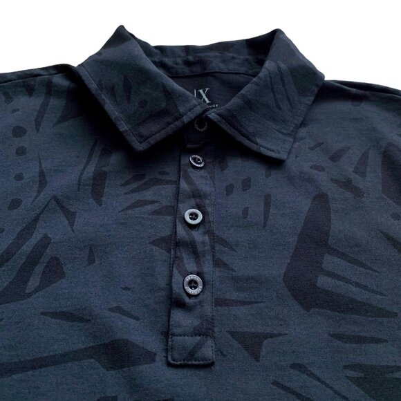 Armani Exchange Patterned Cotton Polo Shirt | Small | Grey/Black - Picture 4 of 16